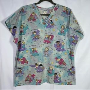 Simply Basic, Cute Kids Scrub Top. Size Large. Good used condition!
